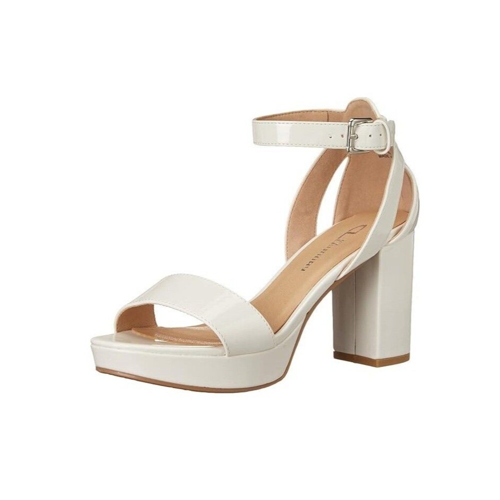Chinese Laundry Women 9 M Patent White Strappy Block Heels DISPLAY YC6